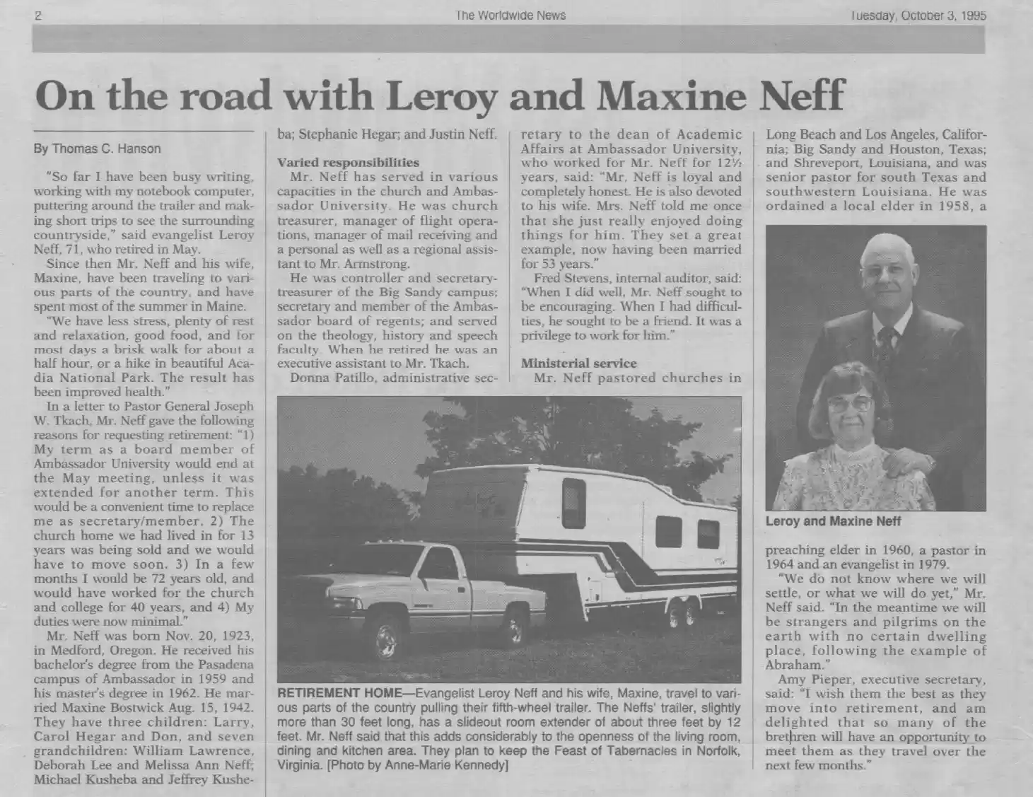 On the road with Leroy and Maxin Neff, WN, 3Oct1995